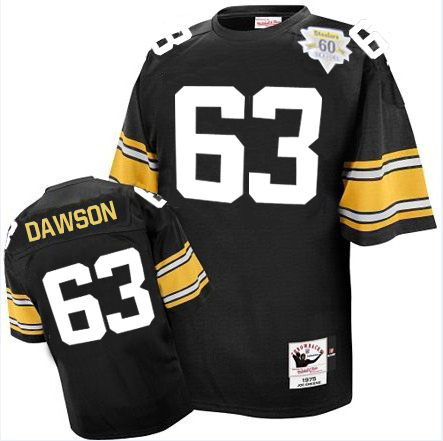 Men's Authentic Dermontti Dawson 60th Patch Mitchell and Ness Jersey Black Home - #63 Throwback NFL Pittsburgh Steelers